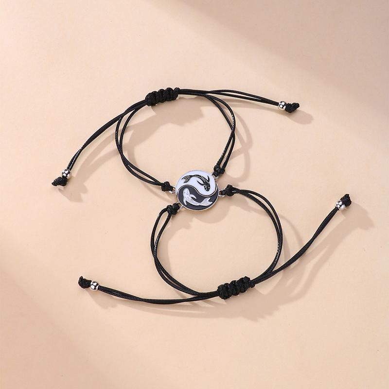Yin And Yang Bracelet Women Men Nationality Enamel Tai Chi Gossip Fish Woven Friendship Couple Bracelet