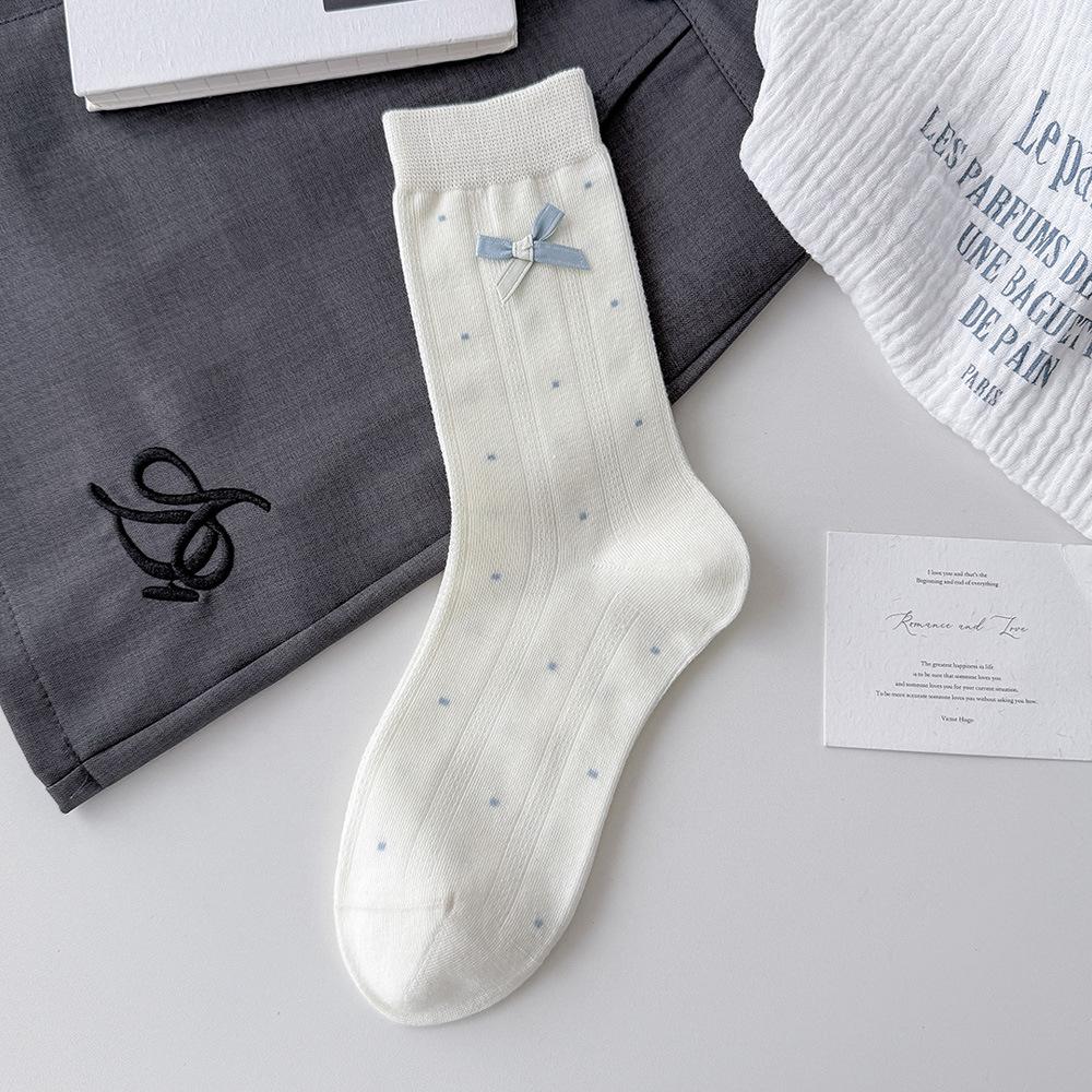 

Dot Pattern Bow Tie Socks - Mid-length Versatile Odor-resistant and Sweat-absorbent Pile Socks, Trendy for Spring, Autumn and Winter. 1 pair