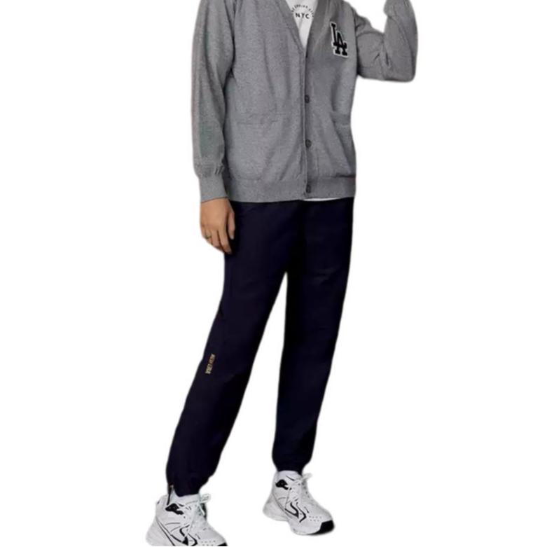 New Era Solid Color Brand Logo Print Elastic Waist Knitted Sports Pants Unisex bottoms Blue 13338705
