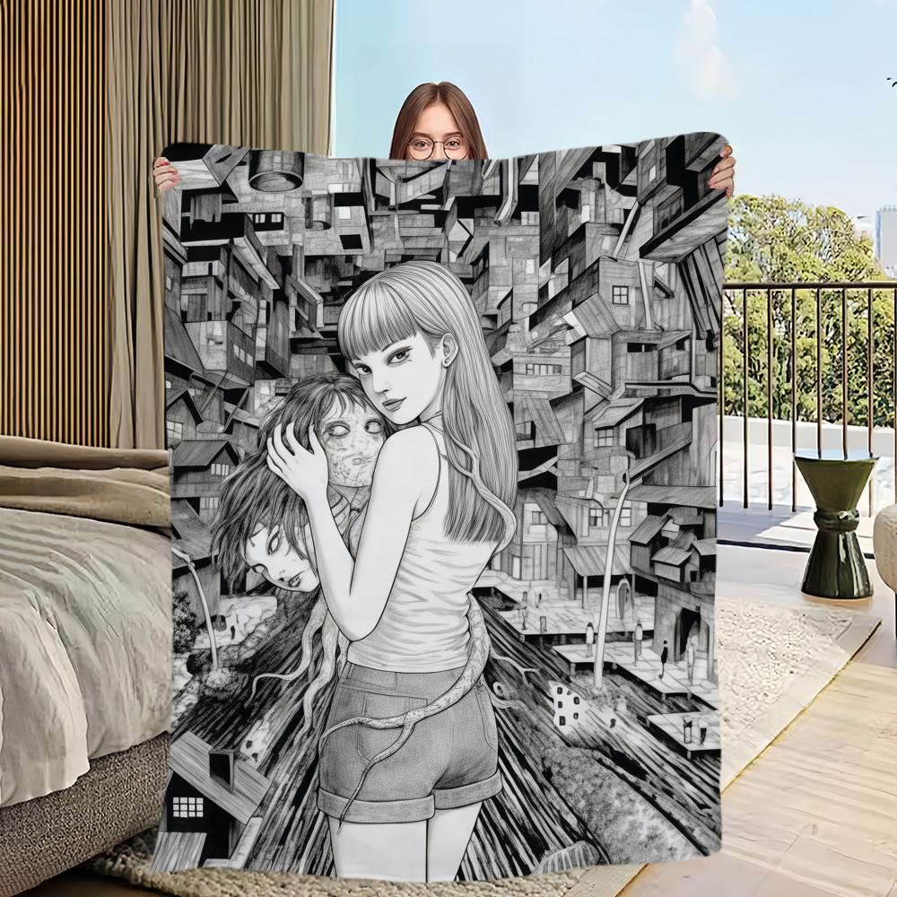 Junji Ito Horror Comic Blanket Flannel Warm Comfort Soft Plush Blanket For Picnic Beds Sofas Homes And Bedrooms