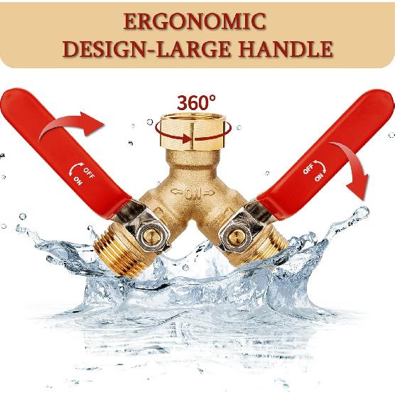 Garden Water Hose Splitter - RV Water Splitter 2 Way Heavy Duty Brass Spigot Hose Splitter - Outdoor Y Hose Bib 2 Valves With 2 Extra Rubber Washers