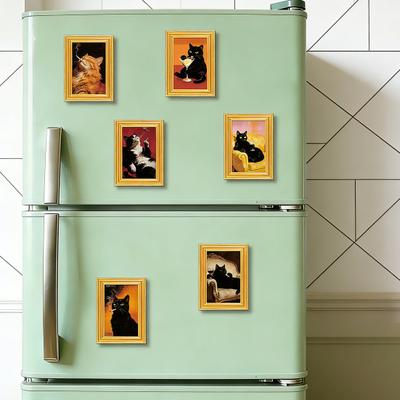 Lustiger Holz-Kühlschrankmagnet-Rahmen Retro Niedliche Schwarze Katze Kühlschrankmagnet mit Fotorahmen für Kühlschrank Büro Küche Schließfach Whiteboard