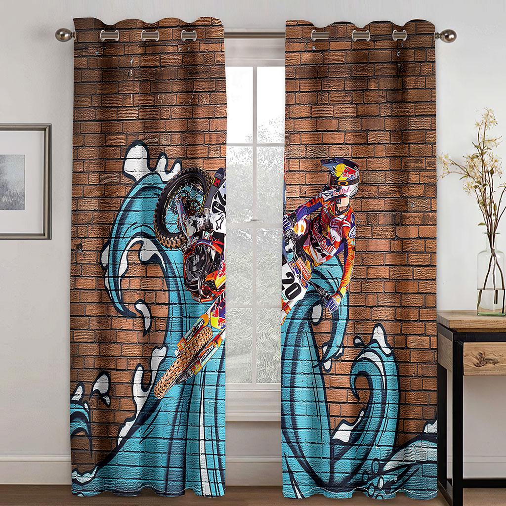 

Мотокросс Гонщик Плотные Шторы Мальчики Экстремальные Виды Спорта Тематические Шторы Окна Спальни Гостиные Шторы Декор W132cm x H160cm&Grommet