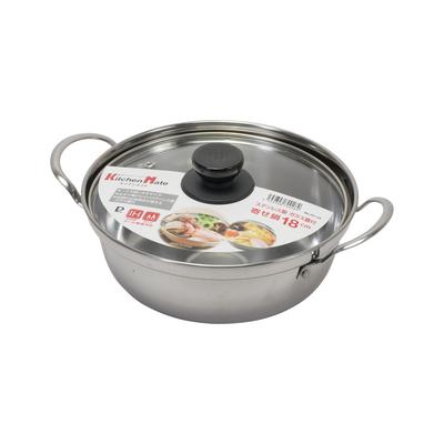 Marmite en métal Pearl Yosenabe 18 cm IH compatible avec couvercle en verre en acier inoxydable pour une personne Kitchen Mate HC-24