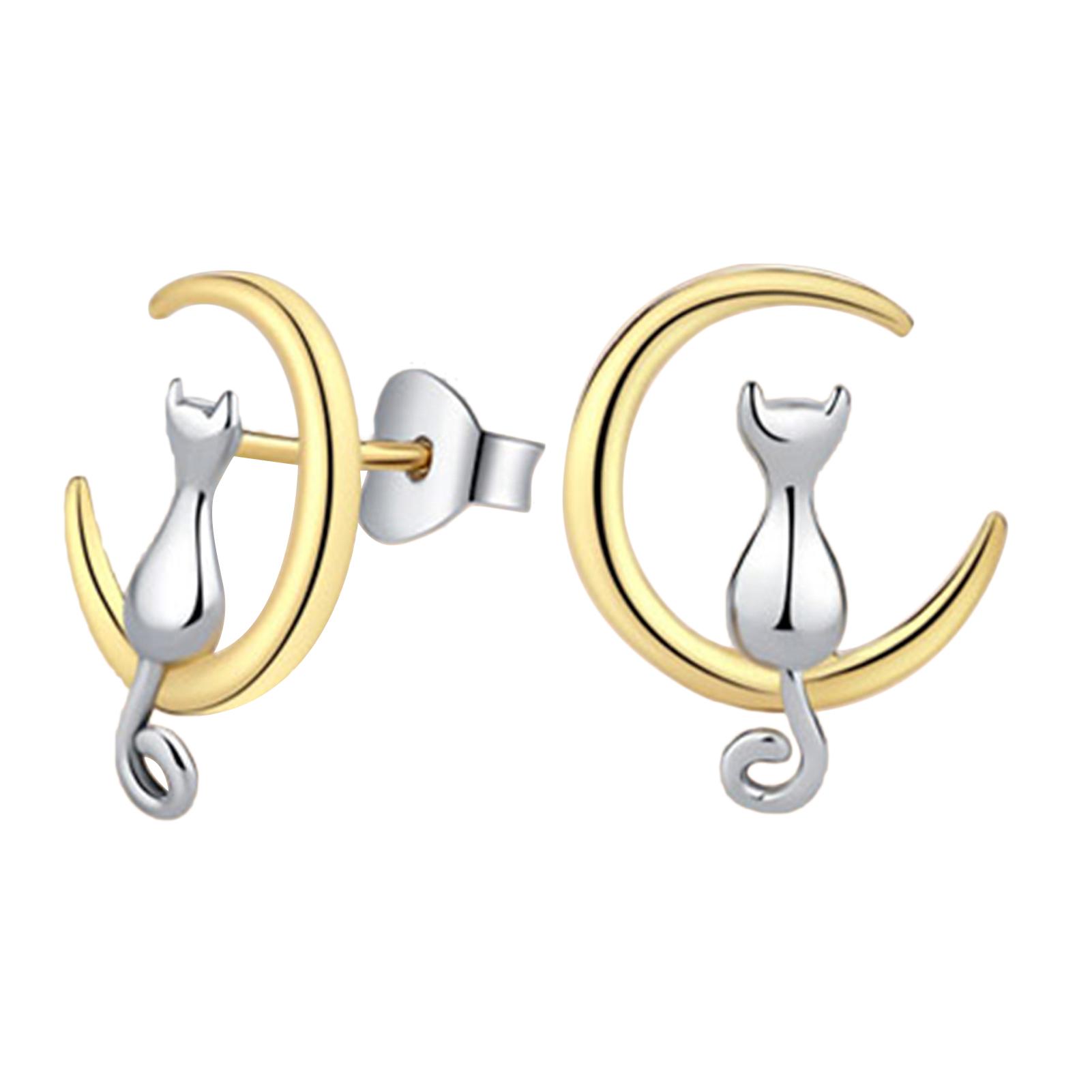 Серьги-пусеты Дизайн Кошка Луна Латунь Нежные Устойчивые к выцветанию Серьги-пусеты для Бала Свидания Вечеринки