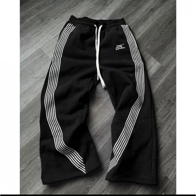 Striped Fleece Sweatpants Loose Fit Streetwear Casual Pants Men Women