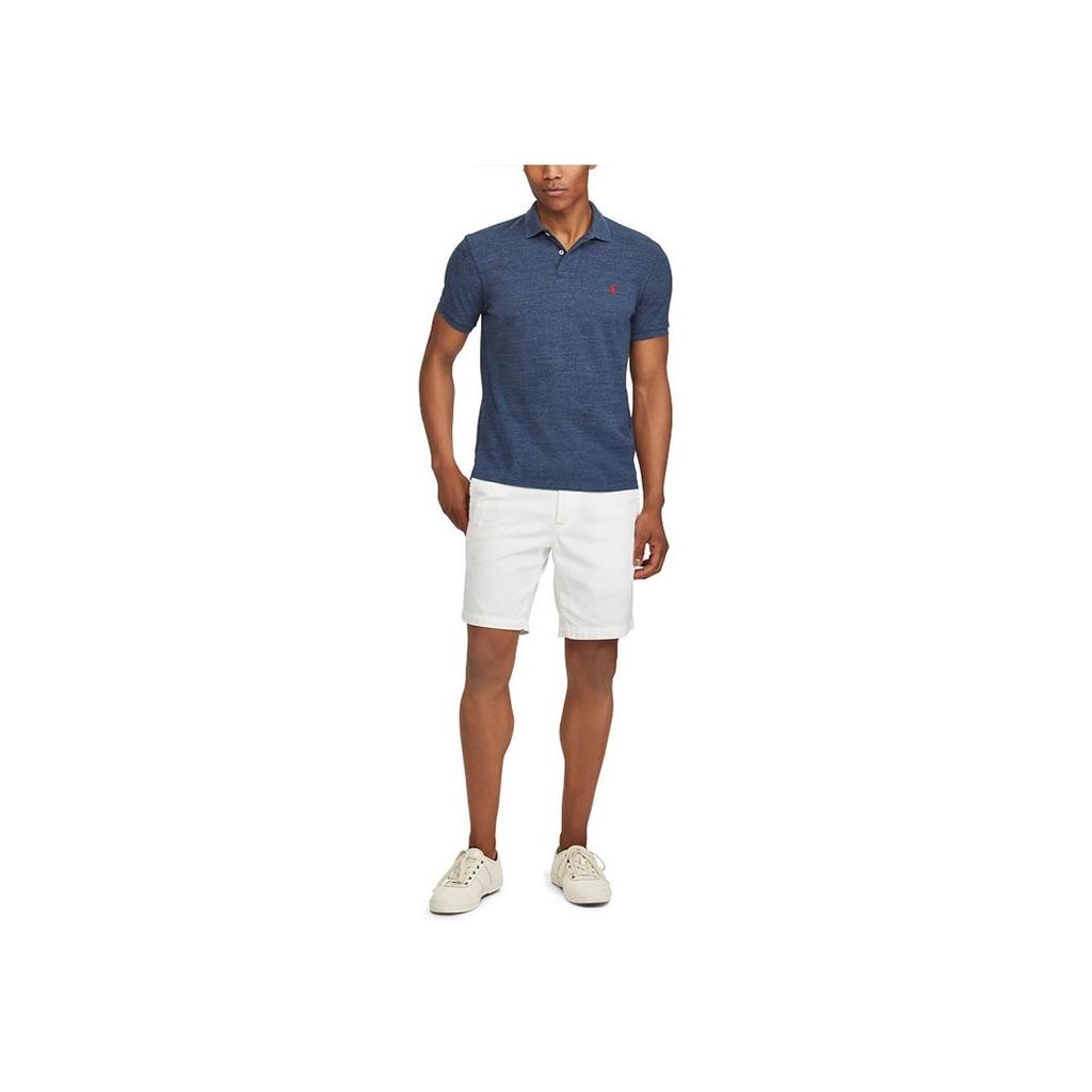 Polo Ralph Lauren SS22 Poloshirt mit gesticktem Logo, Slim Fit, einfarbig, Blau, MNPOKNI1N810210-E50