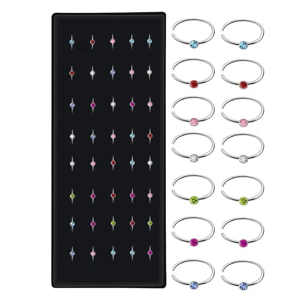 40-Piece Rhinestone C & L-Shaped Nose Rings, Diamond Septum & Stainless Steel Stud Piercing Jewelry