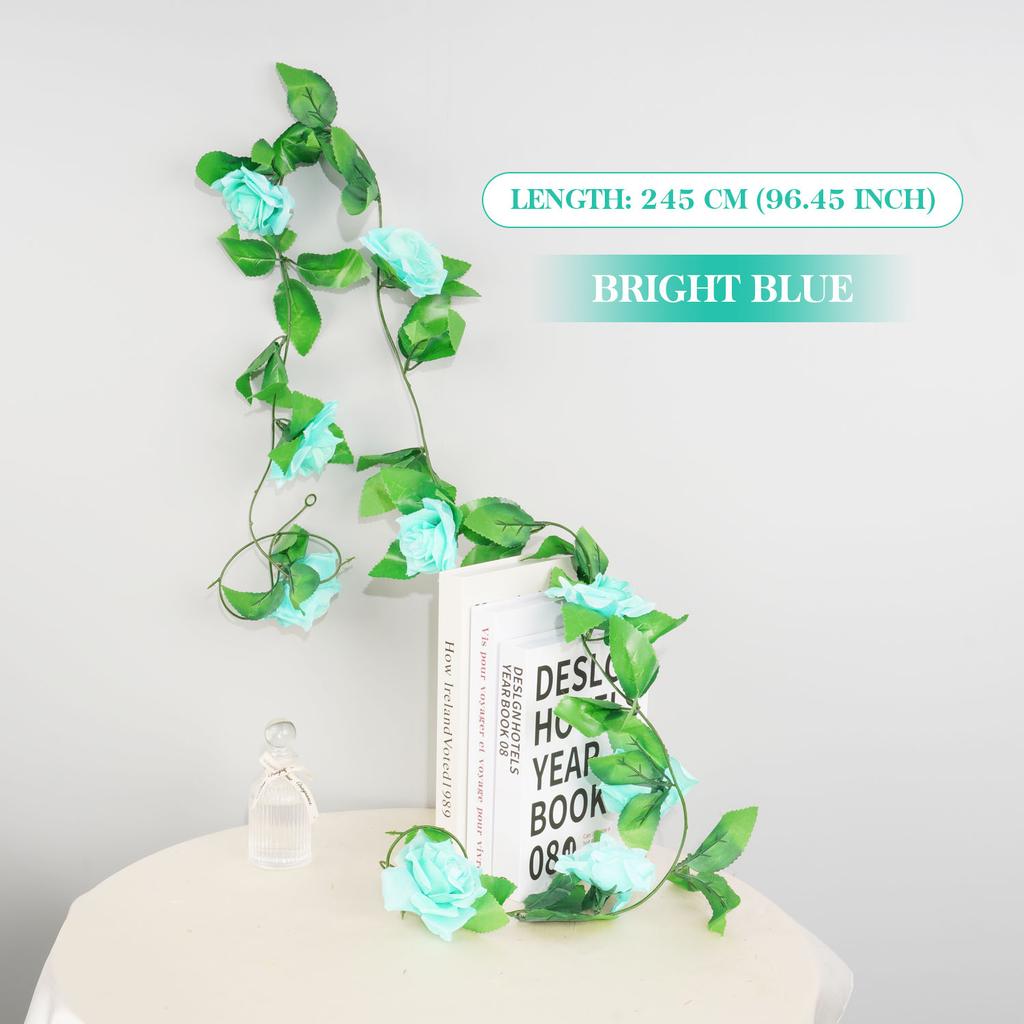 9 Flower Head Artificial Silk Rose Ivy Garland Fake Flower Vine with Green Leaves for Wedding Party Home Decor, DIY Wreath