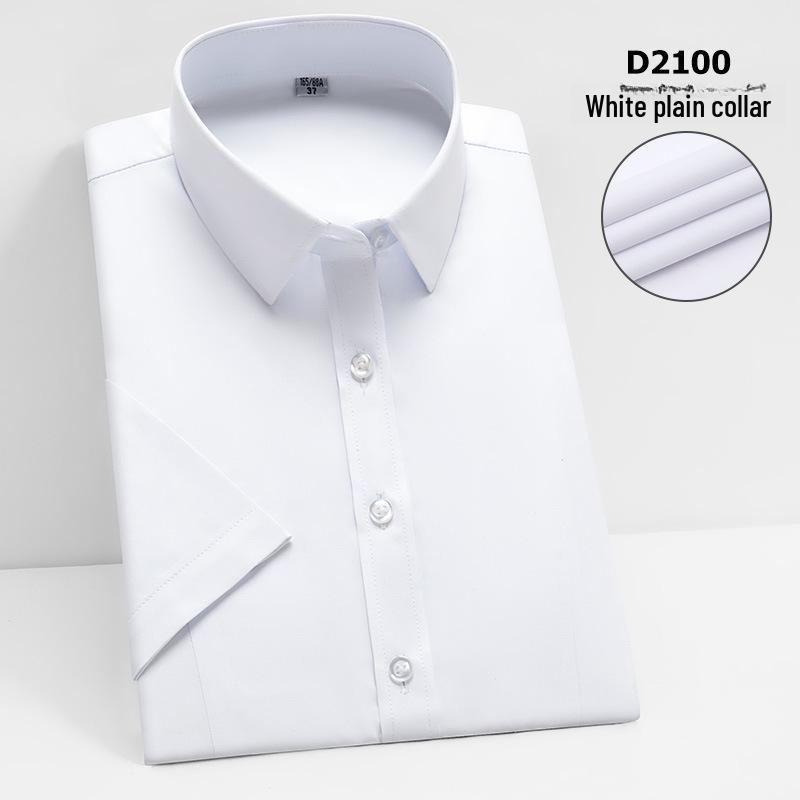 Camisa Social Feminina Slim Fit de Manga Curta - Branca com Listras Azuis, Sem Ferro, Gola V.