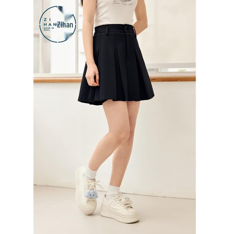 ZIHAN Women s Pleated A-line Mini Skirt with Liner S
