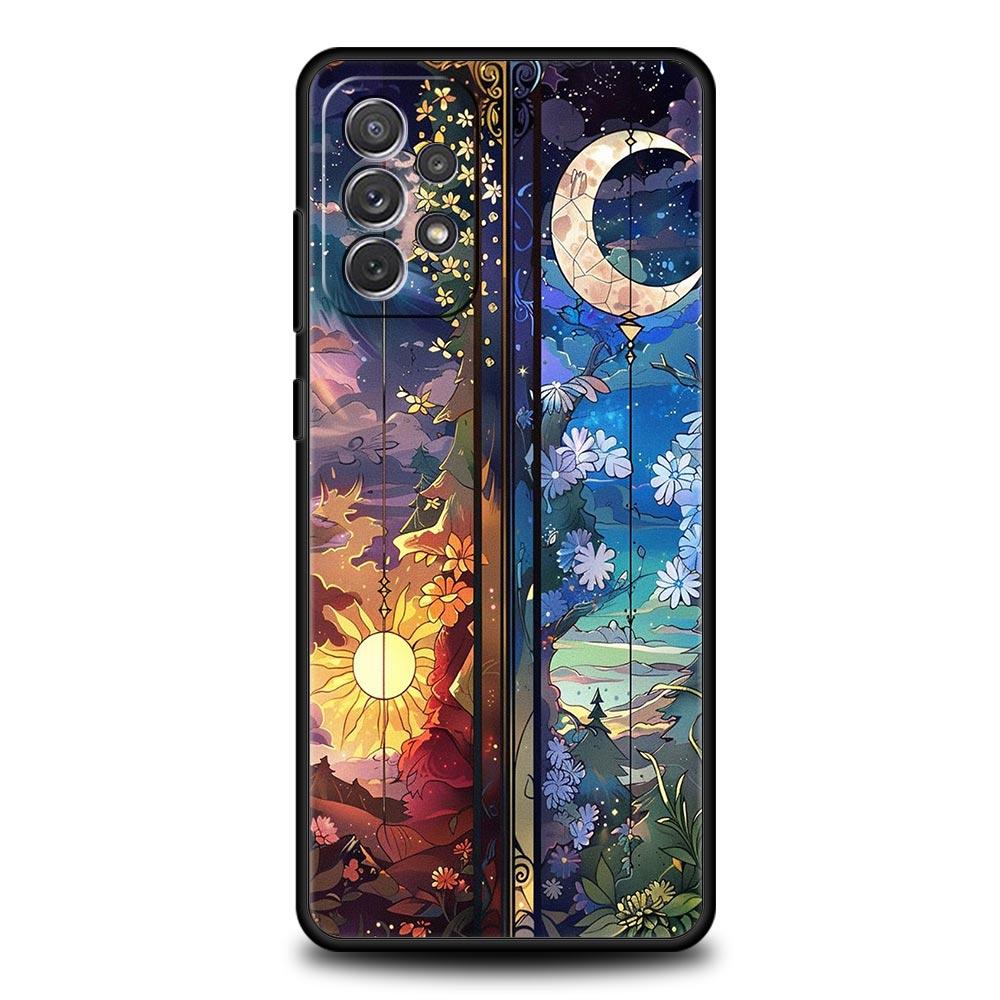 

Beautiful Sun Moon Glass Phone Case for Samsung Galaxy A55 A35 A17 A07 A15 A13 A25 A51 A71 A72 A73 A32 A52 A52S A41 5G Soft TPU Samsung A73 5G