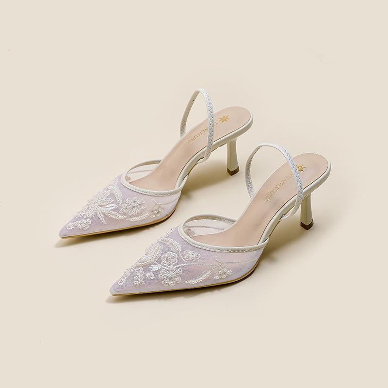 

ZA новые вышитые сетчатые красивые туфли-босоножки на высоком каблуке для женщин с юбками, с острым носком и тонким каблуком не утомляют. 42 (customizable) белый