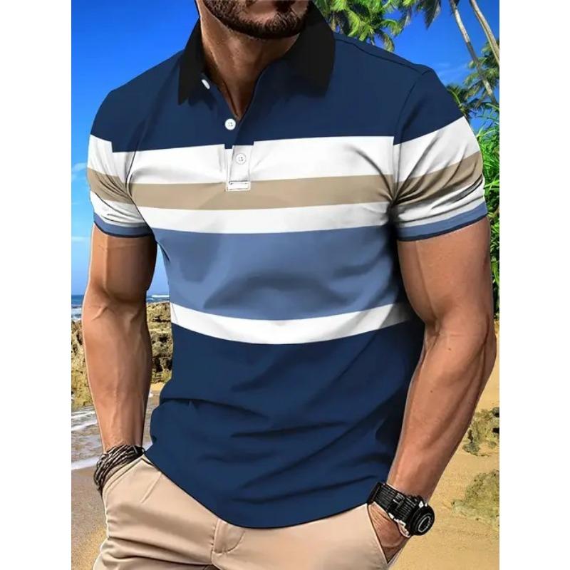 Summer New Casual Men's 3D High-quality Short Sleeved Button Polo Shirt