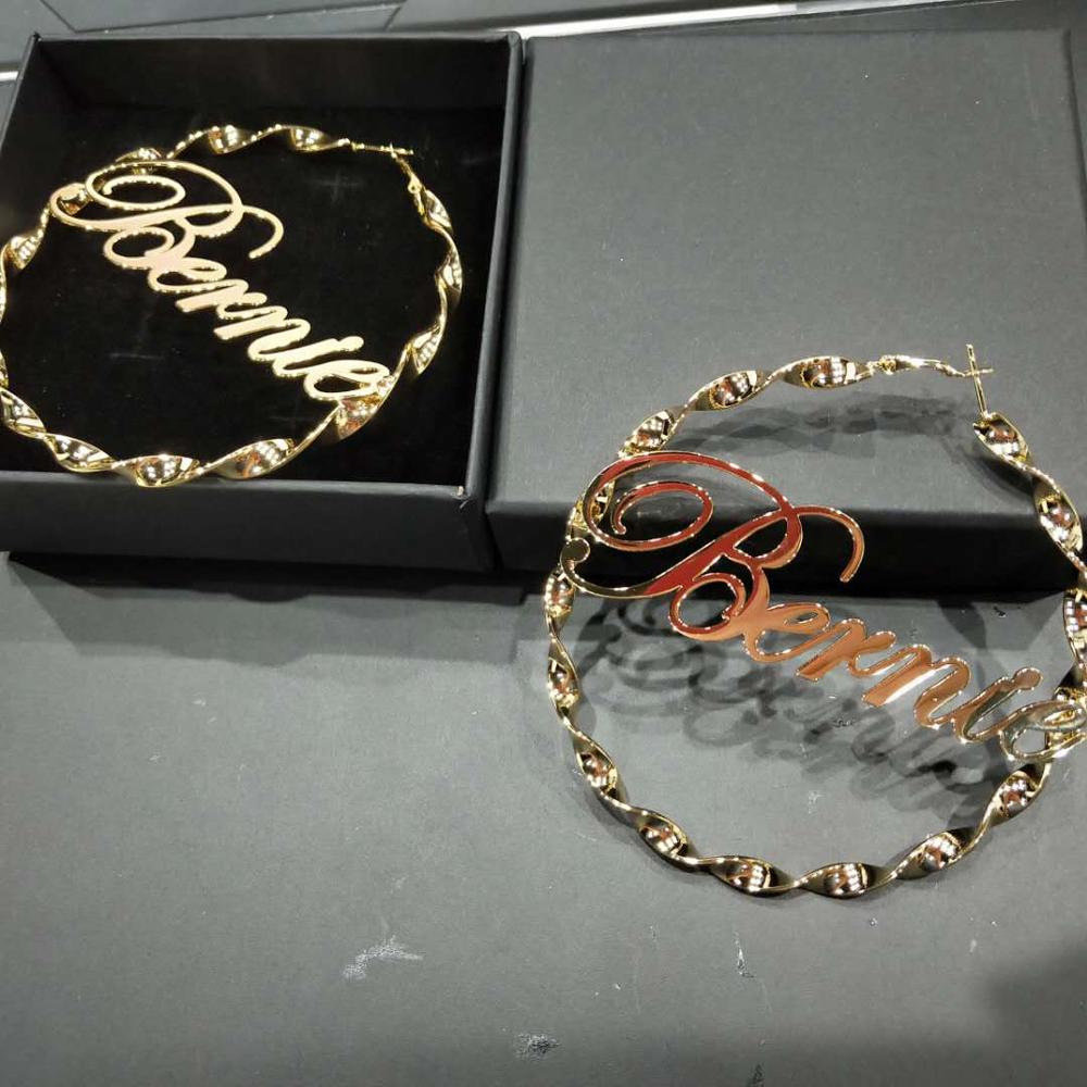 WinWinWin Bamboo Style Custom Hoop Earrings Charming Earrings Name Gift Stainless Steel Bamboo Hoop Customize Name Earrings
