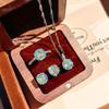 Octagonal Paraiba Pendant Necklace with Sparkling Diamond Earrings Yellow Gold Ring Women Jewelry Set