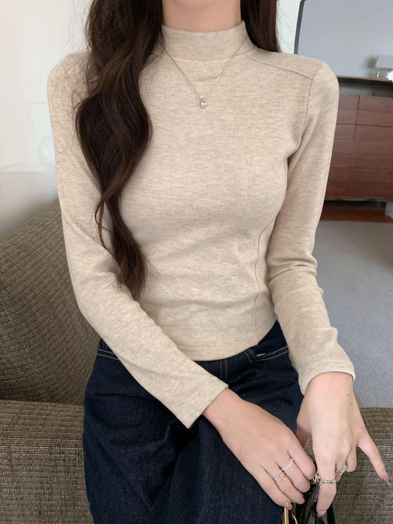 Women's High-Neck Brushed Base Layer Shirt – Slim Fit, Warm Long Sleeve, Inner Wear, Autumn/Winter Collection.