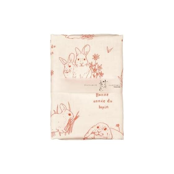 Yamamoto Jin Shoten (Official) Double Gauze Tenugui Towel - "Jyunin Usagi" (Ten Rabbits) - Bonne anne du lapin (Happy Rabbit Year) - Purely Made in