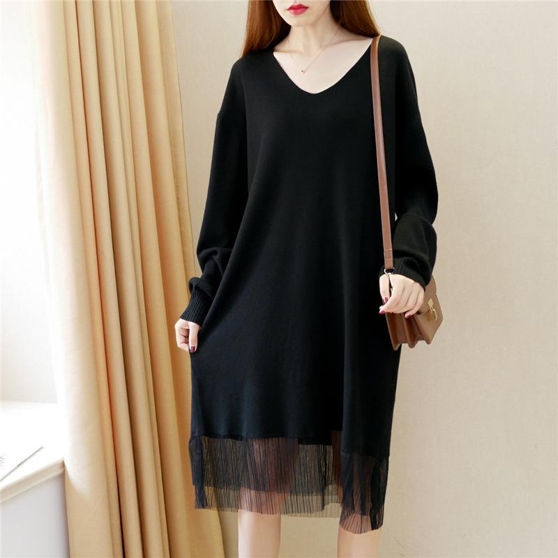 

Женский свободный длинный свитер больших размеров XXXL чёрный