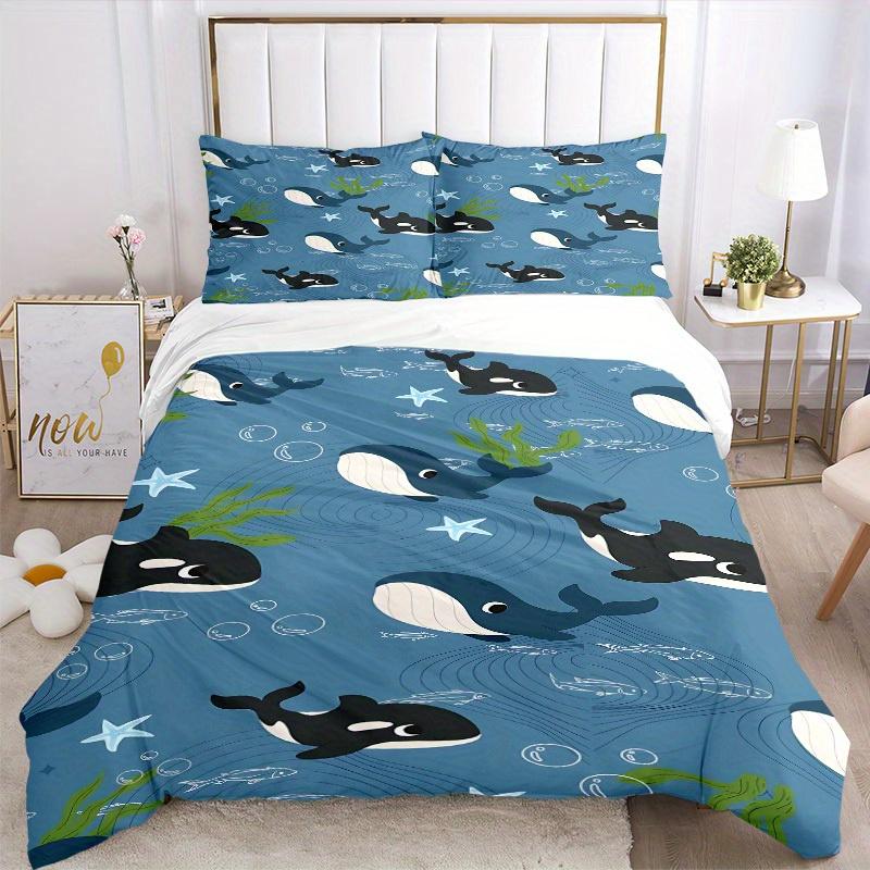 3pcs Animal-themed Whale Ocean Soft and Comfortable Breathability, Bedding Set, Machine Washable, Suitable for All Seasons166