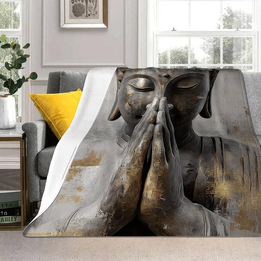 Serene Buddha In Meditation Posture Flannel Printed Blanket Suitable for All Seasons Suitable for Living Room Office Sofa Travel