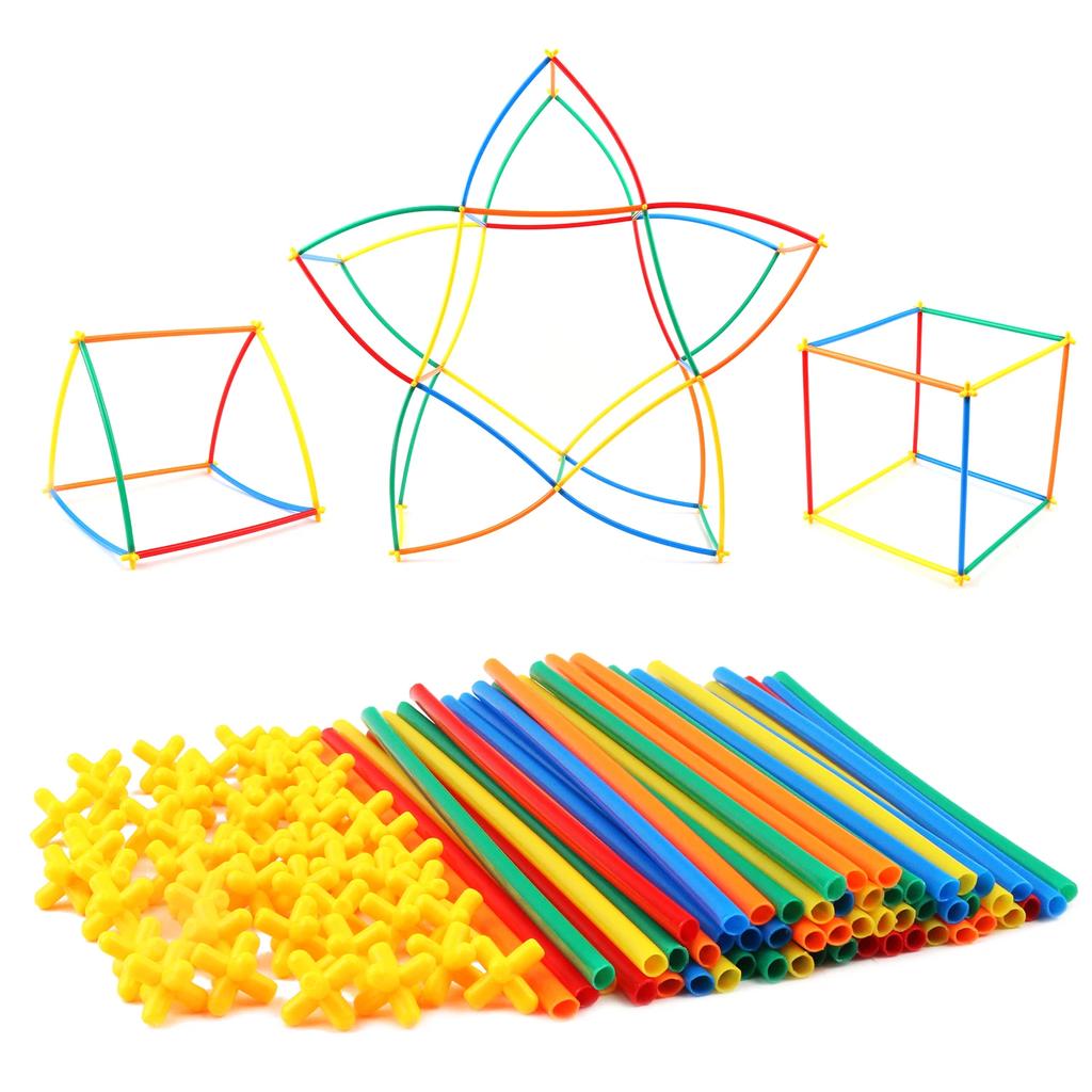 300Pcs Connecting Straws Building Kit Stem Blocks Construction Toys For Boys Girls Creative Idea Gifts Educational Montessori
