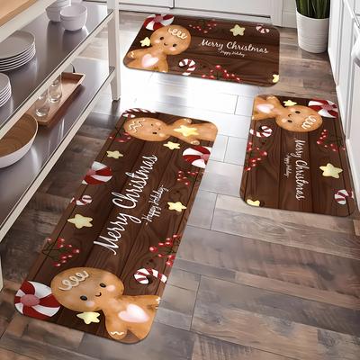 1Pcs Anti Fatigue Kitchen Rug Christmas Gingerbread Waterproof Non-Slip Thick Cushioned Kitchen Mat Heavy Duty Comfort Standing Mat for Kitche