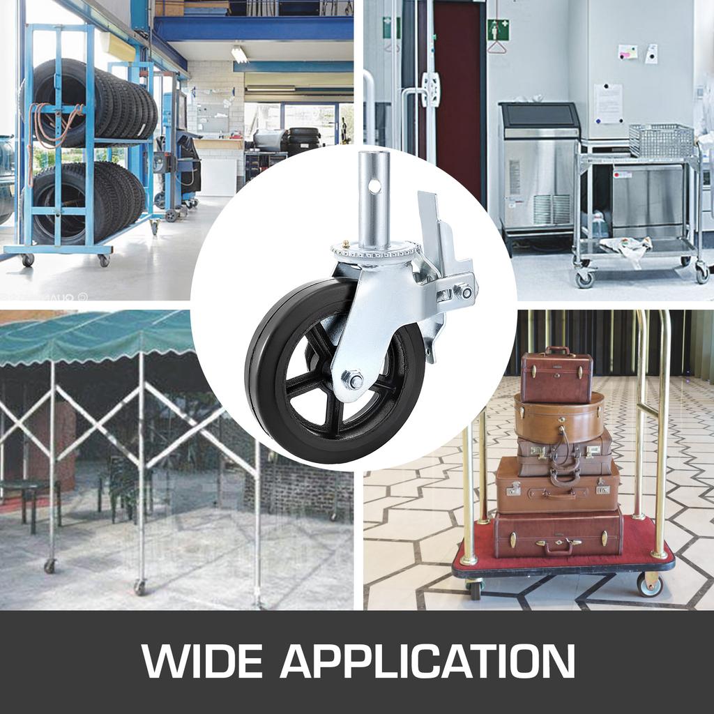 SucceBuy 4 Pack 8 X 2 Inch Heavy Duty Scaffolding Rubber Swivel Caster With Dual Locking 1100LBS Capacity Per Wheel 360 Degrees