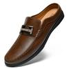 Fashion Fashion Men Walking Muller Shoes Genuine Leather Mens Half Casual Shoes Metal Buckle Slip-On Loafers Breathable Light Half Drag