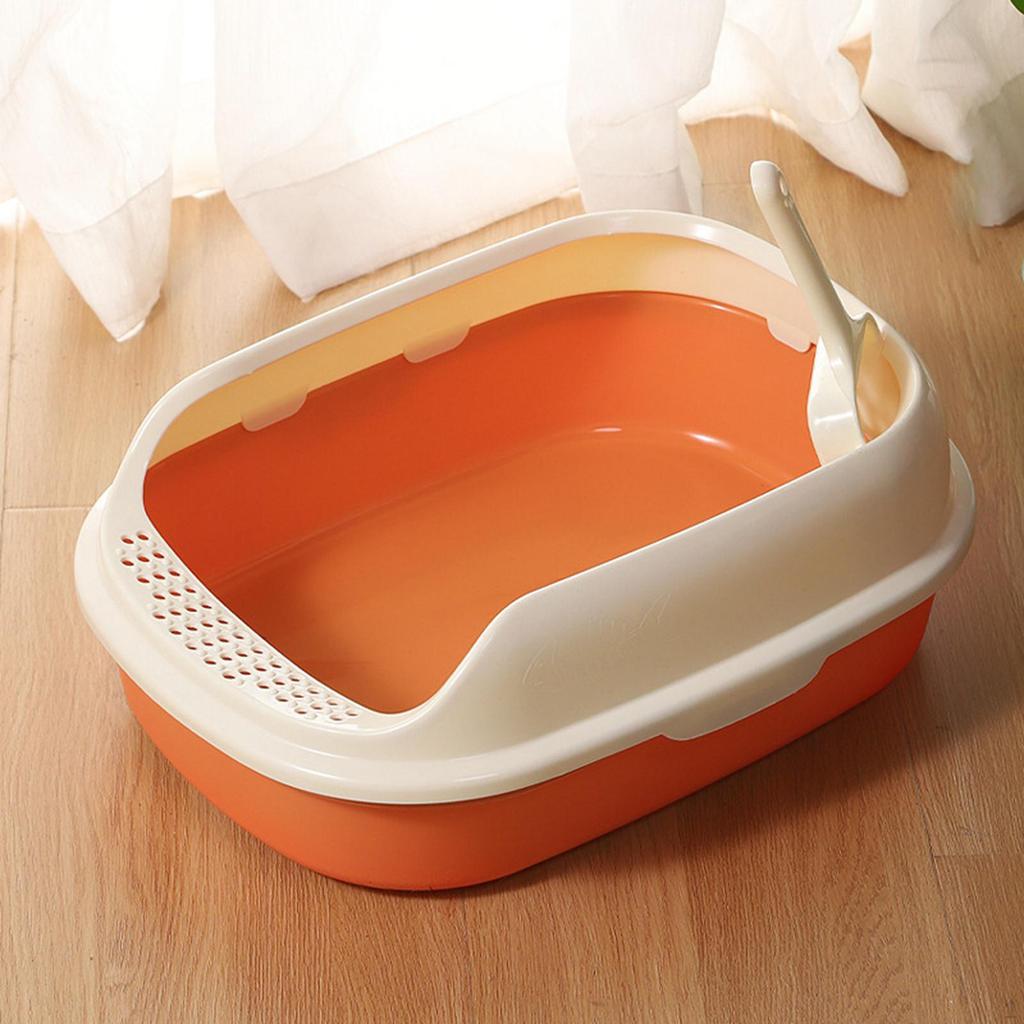 Cat Anti Splashing Kitten Potty Toilet Semi Enclosed High Sided Sandbox Bedpan for Indoor Cats,