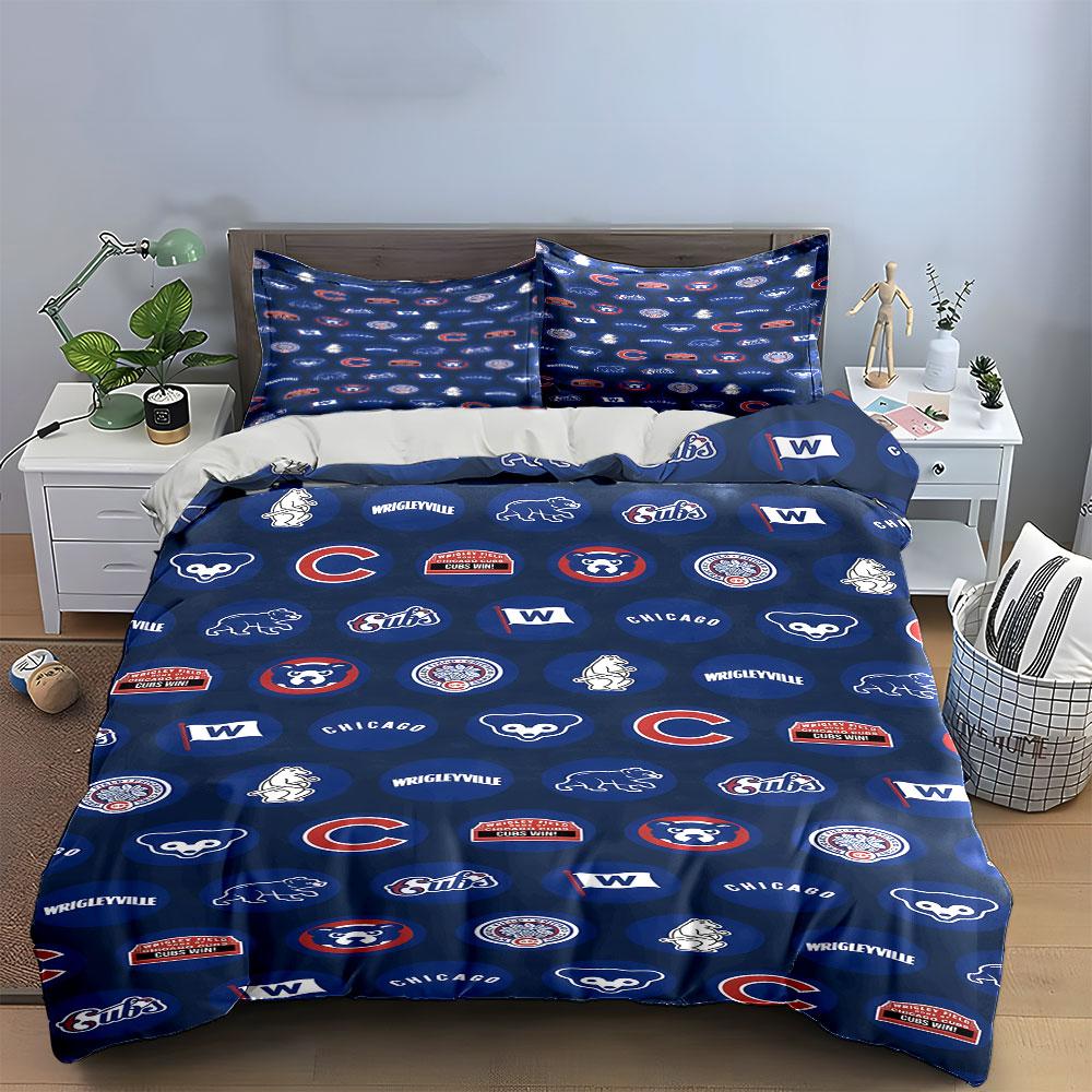 "Chicago Cubs Baseball Themed Bedding Set" Print Bedding Set Duvet Cover Pillowcases (1* Duvet Cover 2* Pillowcases Do Not Include Comforter)