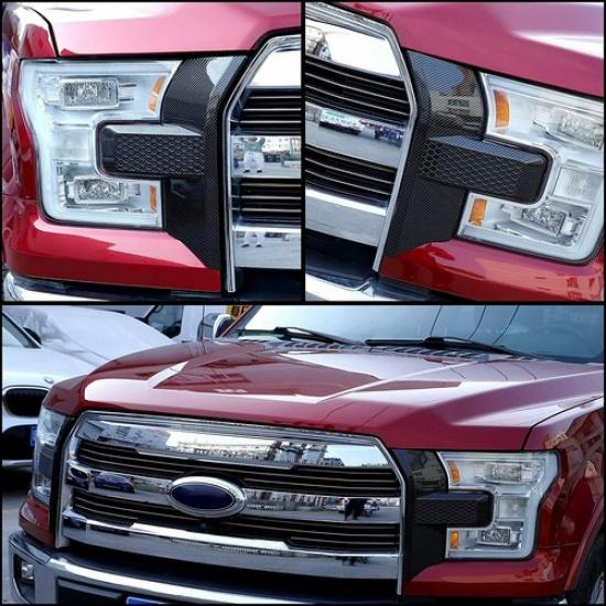 2x Car Front Bumper Headlight Grille Decor Cover Trim for Ford F150 Carbon Fiber