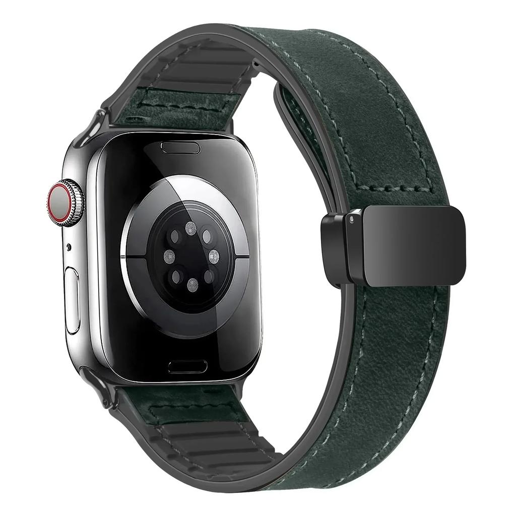 Strap for Apple Watch Band 45mm 44mm 40mm 42 41mm Ultra 49mm Leather+Silicone Bracelet Correa iWatch Series 9 8 7 6 5SE