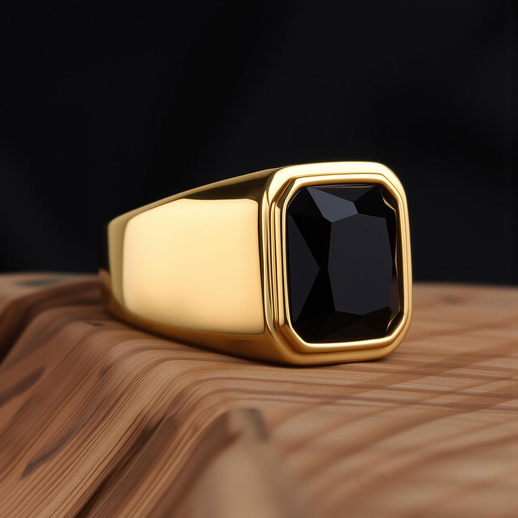 R3381 Men's/Women Trend High Quality 316LStainless Steel Multiple Colors Gemstone Style Onyx Golden Rings Jewelry