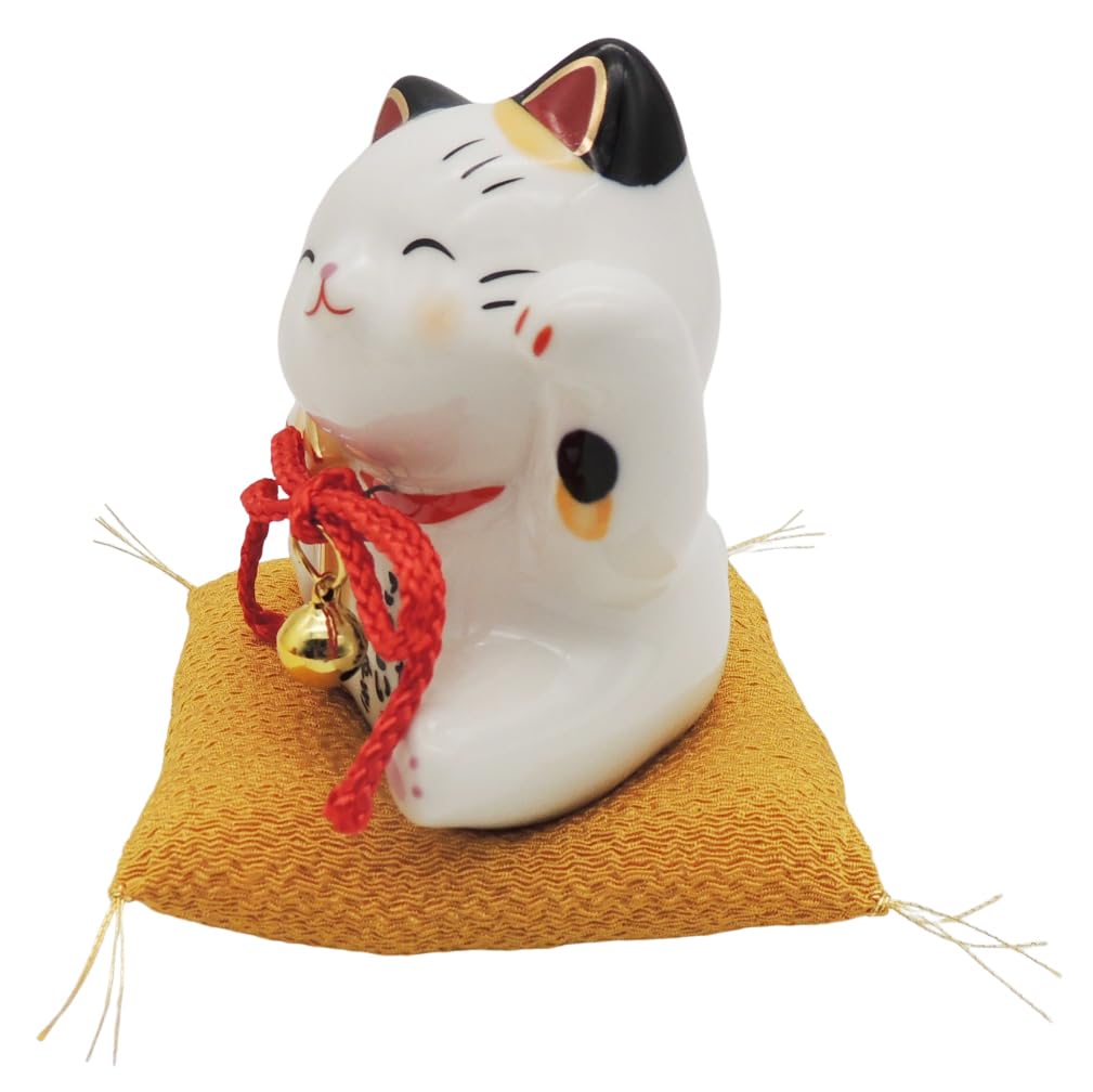 Maneki Neko (winkende Katze) Figur mit Kissen, perfekt für Glück, Wohlstand, geschäftlichen Erfolg, Geschäftseröffnungen und mehr. Glückverheißend