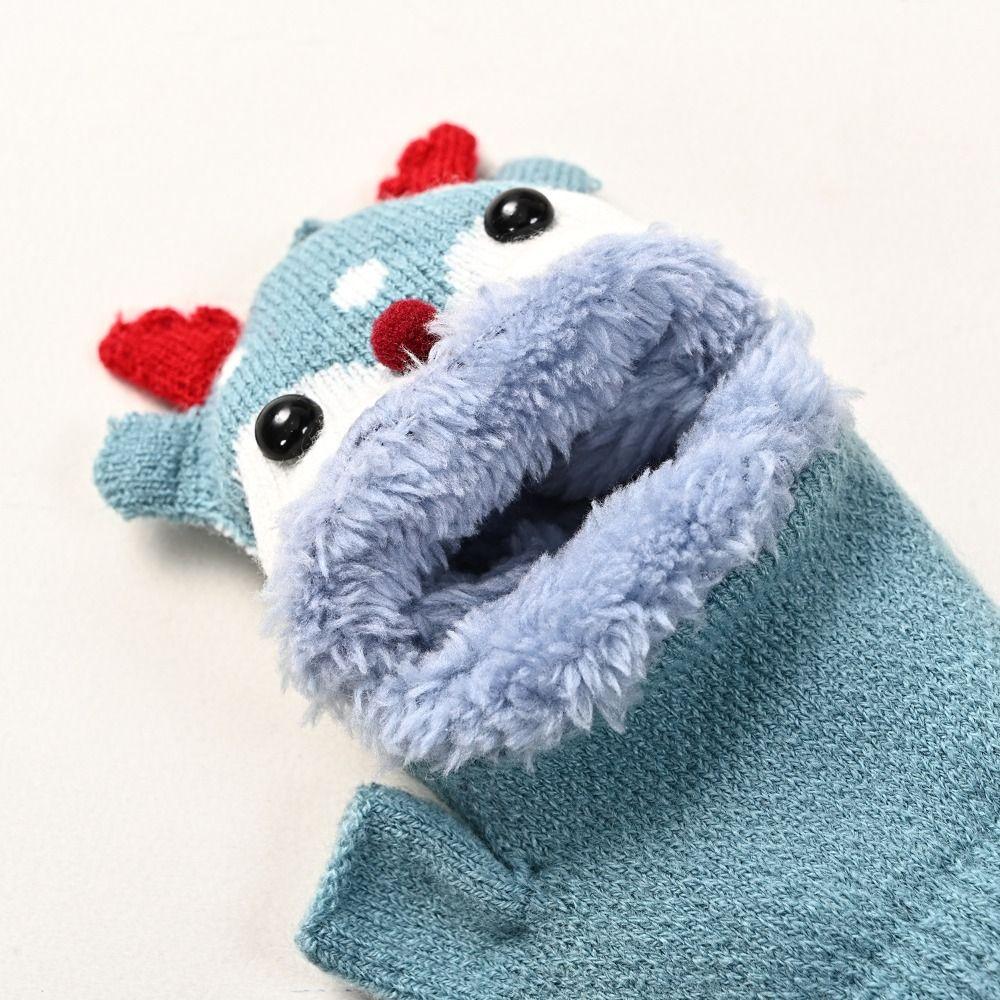 Korean Style Reindeer Plush Gloves Winter Mittens Half Finger Knitted Gloves  Winter