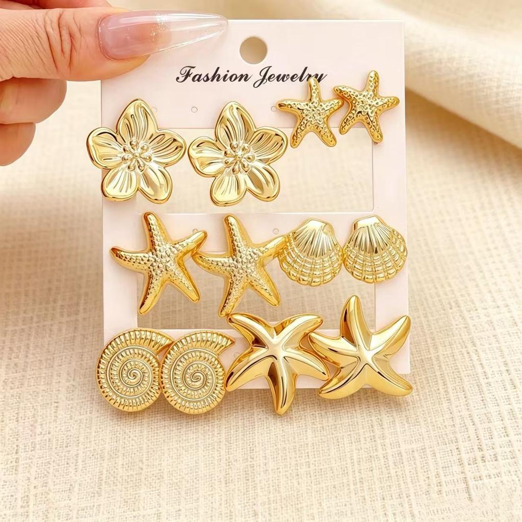 European and American new high-end personality exaggerated CCB stud earrings women's creative retro circle earrings set pair