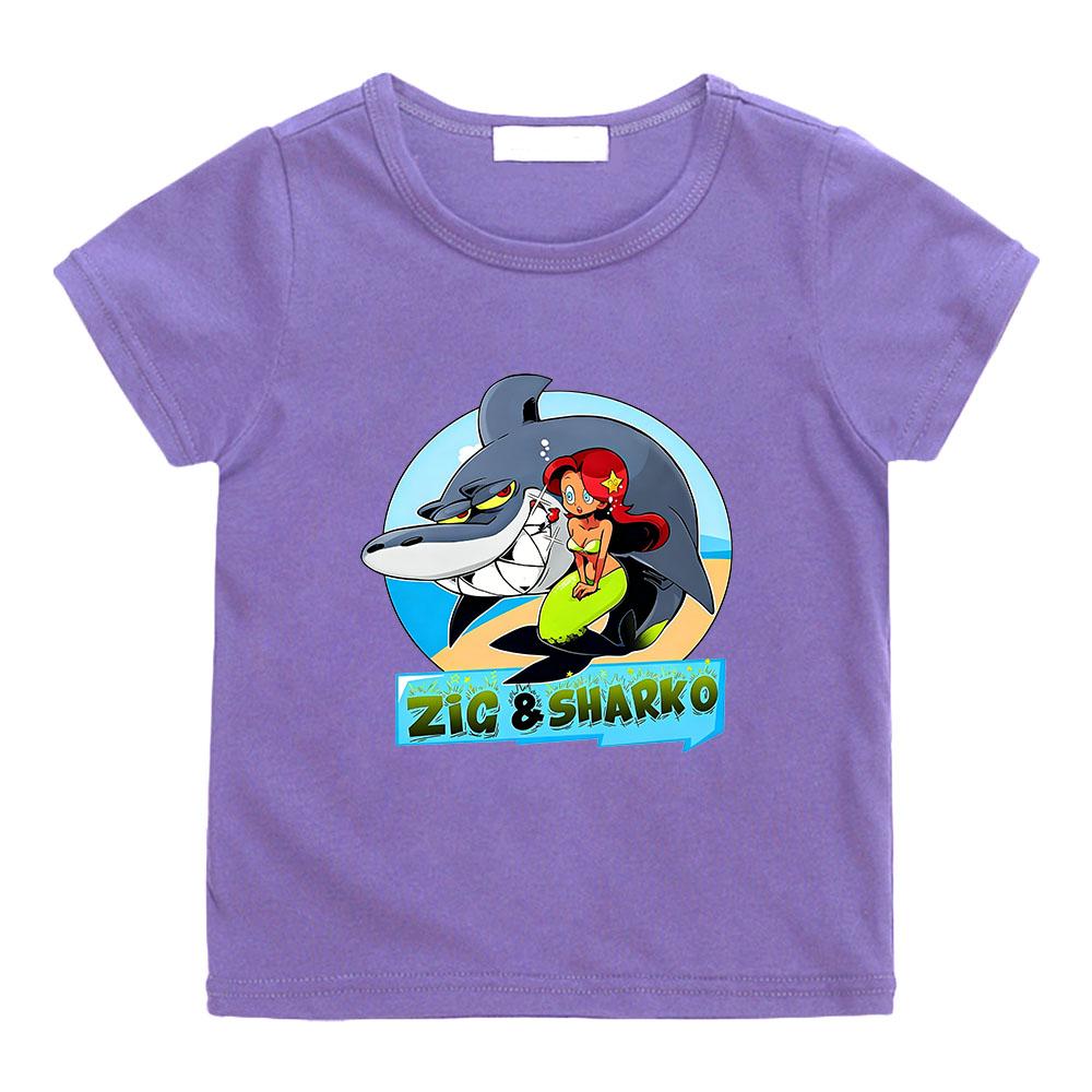 Zig und Sharko Kleinkind Kinder 100% Baumwolle Cartoon Print T-Shirt 2-12 Jahre Jungen Mädchen Mode Weiche Kurzarme Freizeit Oberteile Sommer
