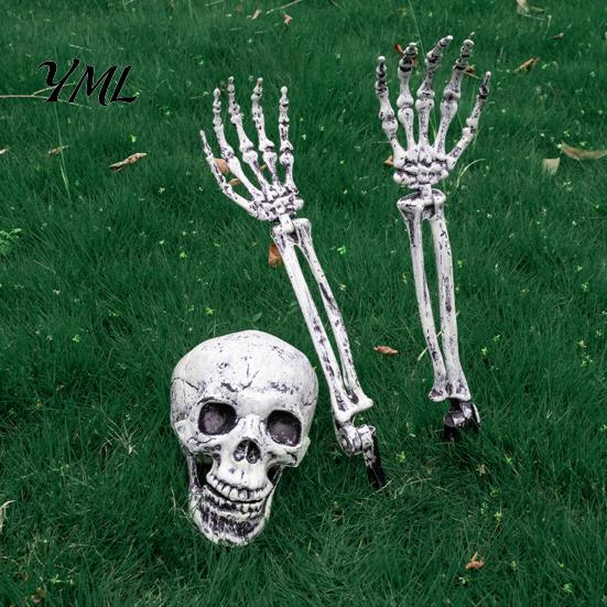 Easy Setup Ground Plugs Stakes Halloween Skull Garden Stakes, Skeleton Arms Prop with Spikes, Haunted House Party Supplies Realistic Outdoor Decor for
