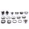 Silver 15 Piece / Set of Vintage Punk Flower Carving Mini Finger Ring Women Bohemian Joint MIT