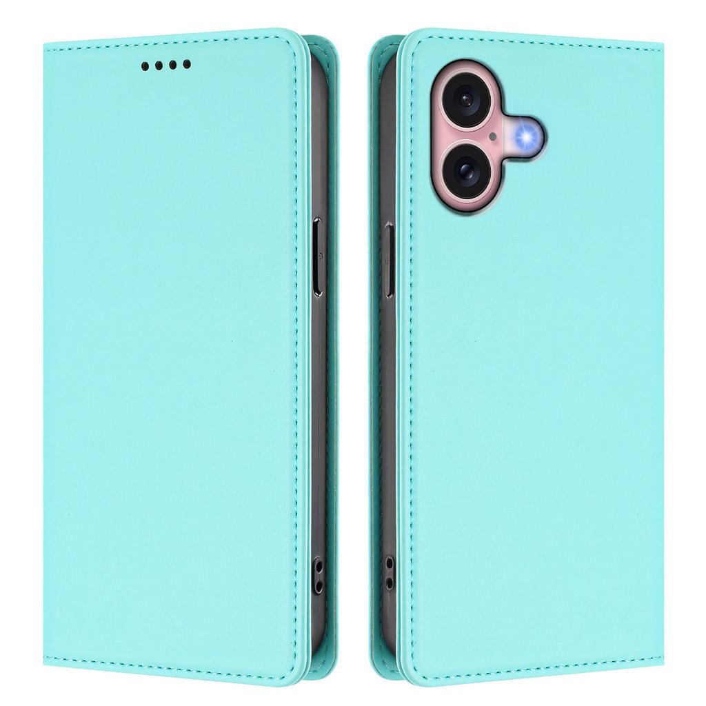 For iPhone 16 Leather Wallet Case Magnetic Closure RFID Blocking Phone Cover