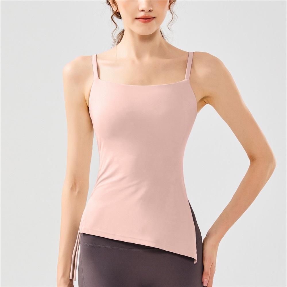 

Обнаженная одежда для йоги на кулиске с плиссировкой для женщин, топы для фитнеса, стройнящие и придающие фигуре, женские топы с фиксированными нагрудными вкладышами, майки, спортивные жилеты, лето XL розовый