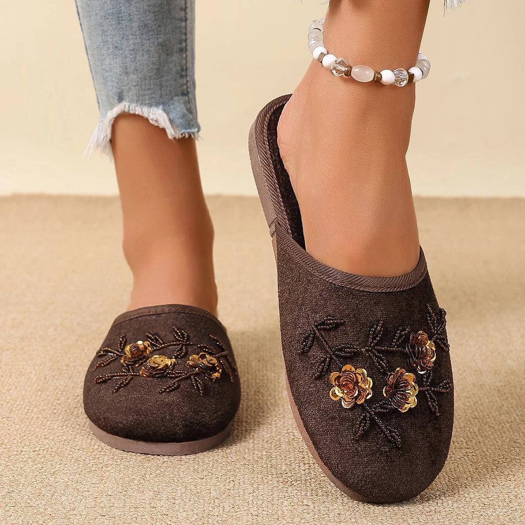 Damenschuhe Verkaufsschlager 2024, Baotou Damen Modische Kristallblume Tägliche Hausschuhe, Damen Neue Leichte Hausschuhe