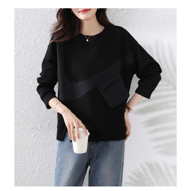 DIMANAF 2025 Autumn Plus Size Women Hoodies Shirts Long Sleeve T-shirt Loose Casual Tops Tees Black