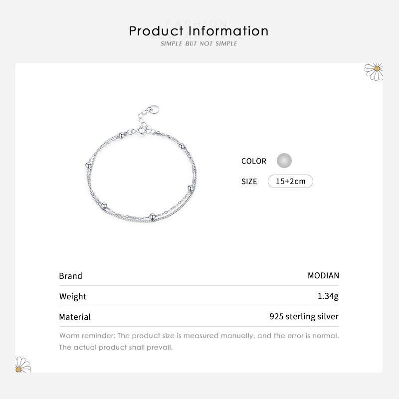 MODIAN Silver Double Layer Beads Link Chain 925 Sterling Silver Trendy Simple Female Bracelet For Women Wedding Jewelry