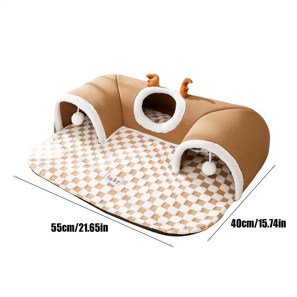 Winter Indoor Warm Plush Cat Bed Tunnel Warm Shelter Tent House Toys for Dog Play and Sleep Integrated Hide and Seek Pet Nest