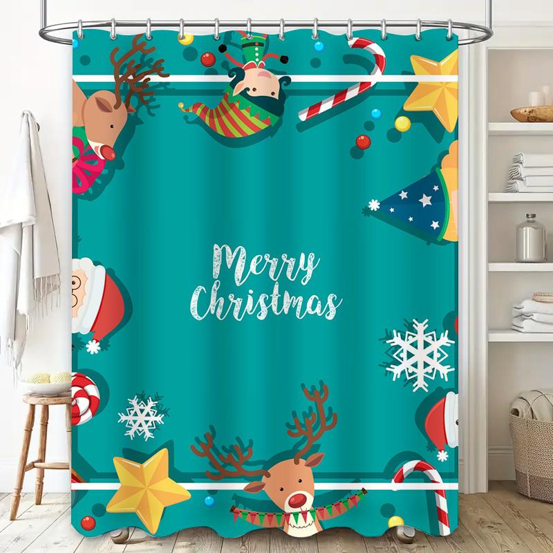 Tu Christmas Shower Curtain Merry Christmas Bathroom Decor Festive Holiday Xmas Waterproof Fabric Shower Curtain Set