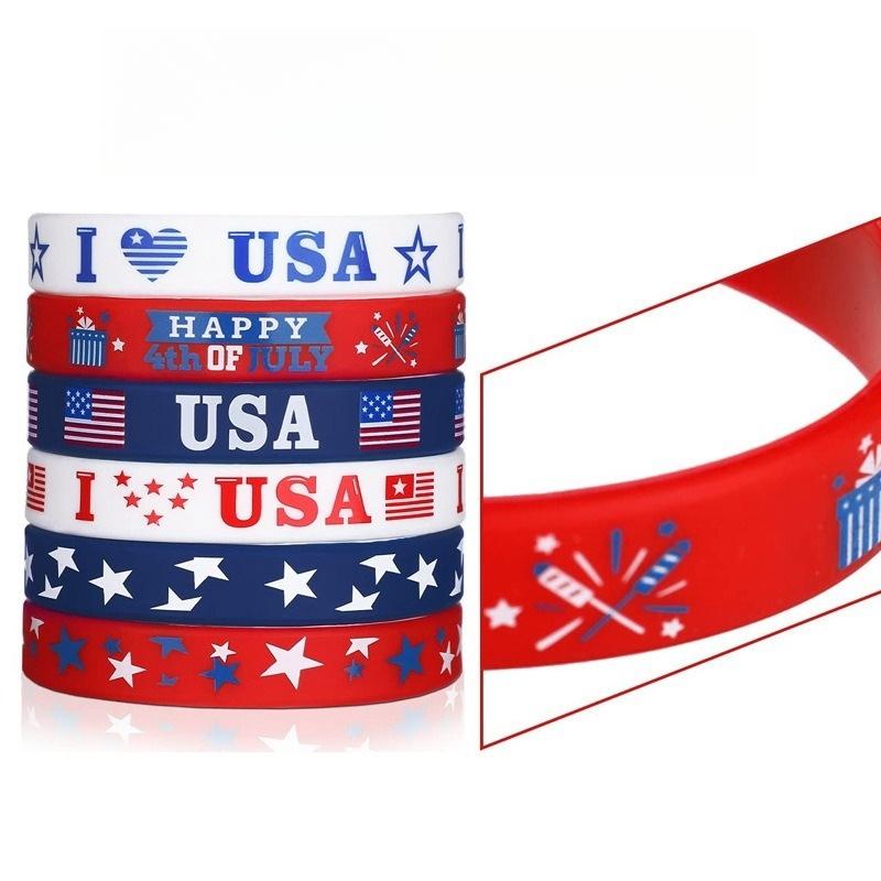 Paquete de 6 Pulsera de Goma Love USA Bandera Estrellada Americana Impresa para Celebrar el Día de la Independencia Pulsera de Silicona
