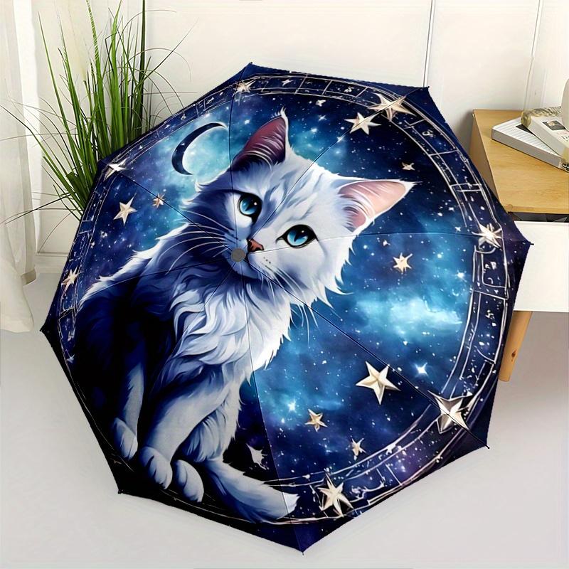 

1pc Starry Cat Design Automatic Open/CloseUmbrella-CuteUmbrella with Cute Design, Portable 3-Fold Compact Umbrella for Men & Women, Valentin