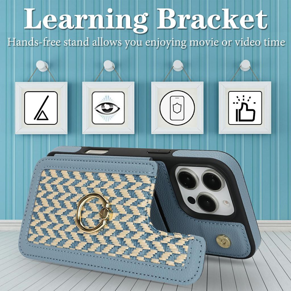 For iPhone 15 Pro Max Case with Card Holder,Kickstand,RFID Blocking PU+TPU Phone Back Cover